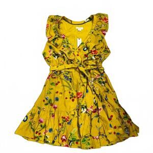 NWT Maeve Anthropologie Yellow Floral Sleeveless Short Mini Dress- Size Medium
